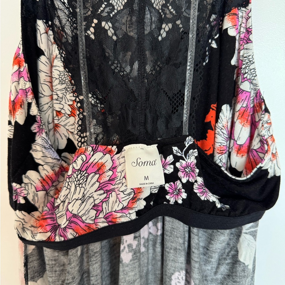 Soma Black Chemise Nightgown with Tropical Floral Pattern size medium NWOT - Picture 10 of 10